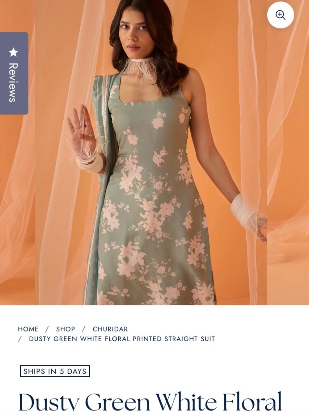 Dusty Green Floral Midi Dress with White Blooms